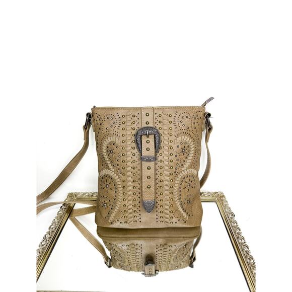 Montana West Tooled Studded Crossbody/Wristlet Bag buckle western boho cowboy - Picture 1 of 10